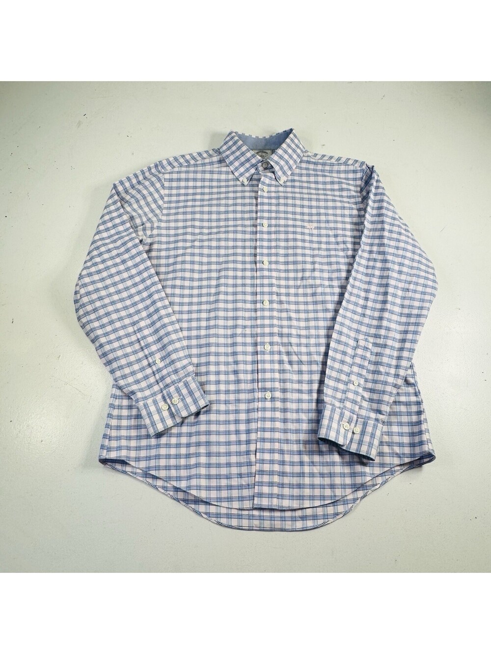 Brooks Brothers Regent Button Down Shirt Blue Pink Plaid Supima Men’s Size Large